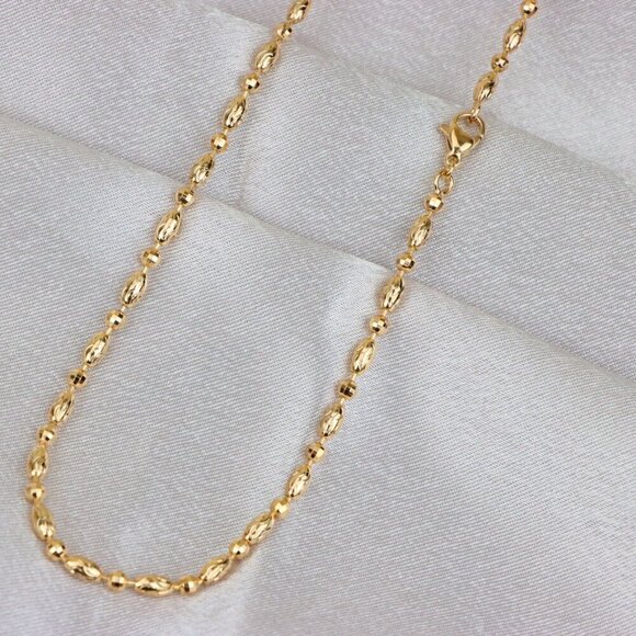 "Elegant Rose Gold Chain Necklace with Intricate Oval Bead Links, XPNL1891 - Picture 5 of 12